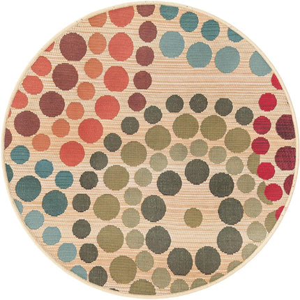 Unique Loom Outdoor Modern Collection Area Rug - Spark (2' 7" Round Beige/Burgundy)