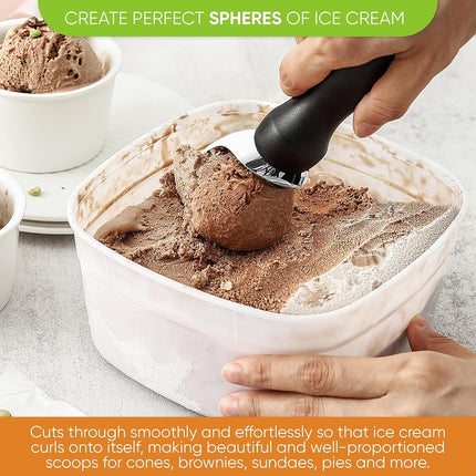 Cuillère à glace robuste Spring Chef avec manche confortable, cuillère à glace professionnelle en métal, ustensile de cuisine lavable au lave-vaisselle, cuillère à glace pour le gelato, le sorbet, la pâte à biscuits - Noir