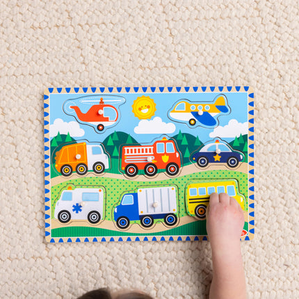 Melissa & Doug - 1874 - Rompecabezas - Instalación - Vehículos, Blanco.,Talla única