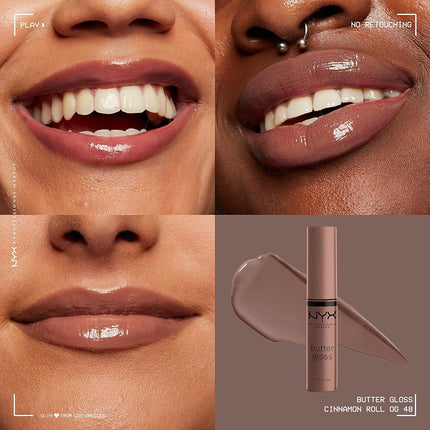 NYX PROFESSIONAL MAKEUP Brillo de Labios No Pegajoso Butter Gloss Brown Sugar - Cinnamon Roll (Marrón Grisáceo)