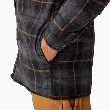 Dickies Men's Water Repellent Flannel Hooded Shirt Jacket, Black Charcoal Ombre Plaid, Large