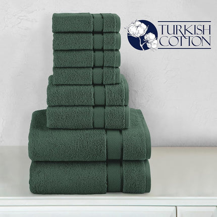 Elegant Comfort Premium Cotton 8-Piece Towel Set, Includes 4 Washcloths, 2 Hand Towels and 2 Bath Towels, 100% Turkish Cotton - Highly Absorbent and Super Soft Towels for Bathroom, Hunter Green