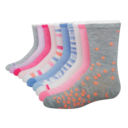 Hanes Girls' Big Ultimate Fashion, Lightweight Stretch Crew Socks, Assorted 10-Pair Pack, Small, Pink/Grey/Blue/Lavender, Large
