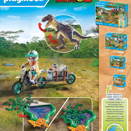 Playmobil 71524 Dinos: T-Rex Trace Path, thrilling search for the Tyrannosaurus Rex, with motorcycle, camera, and real dino bones, sustainable play sets suitable for children ages 4+