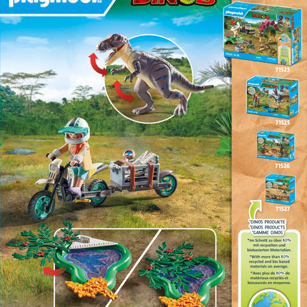 Playmobil 71524 Dinos: T-Rex Trace Path, thrilling search for the Tyrannosaurus Rex, with motorcycle, camera, and real dino bones, sustainable play sets suitable for children ages 4+
