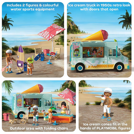 Playmobil | Vacation on the Beach | Ice Cream Truck with Surf Shop | Toy from 4 years | Gift for children | Encourages creativity & role play | Beach adventure with figures & vehicle | 71904