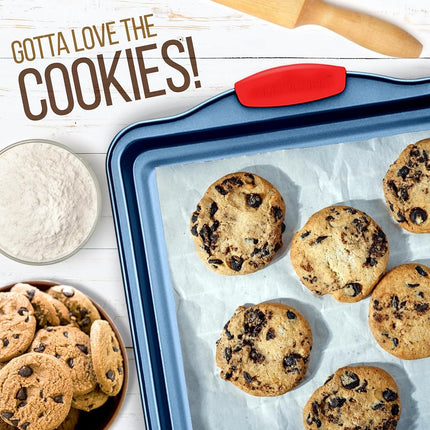 NutriChef, Bakeware Set, Baking Sheets, Cookie Sheets, Sheet Pan, Baking Tray, Nonstick, Blue Carbon Steel Baking Set, Professional Kitchen Oven Trays, Roasting Pans, 3 pc.