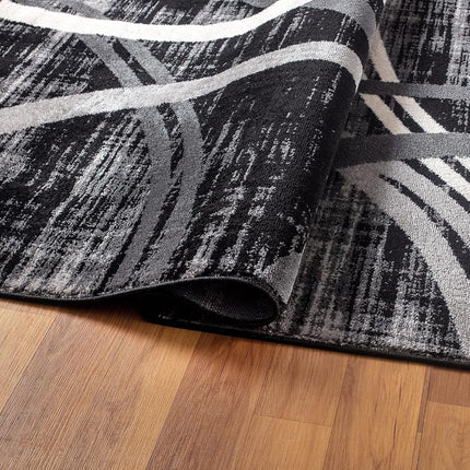 Rugshop Modern Wavy Circles Design Runner Rug, Fade-Resistant Carpet for Hallway, Entryway, or Kitchen, Black, 2' x 10'