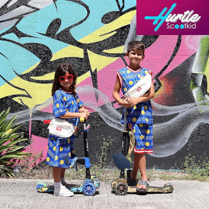 Hurtle 3 Wheeled Scooter for Kids - Tri Scooter, Stand & Cruise Child/Toddlers Toy Folding Kick Scooters w/Adjustable Height, Anti-Slip Deck, Flashing Wheel Lights, for Boys/Girls 2-12 Year Old