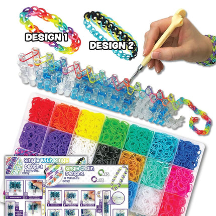 Rainbow Loom Mega Combo Case, 7456 Pieces - Enhances Fine Motor Skills, 7000 Assorted Elastic Bands, Metal Weaving Hook, Organiser Storage Box, Friendship Bracelet Crafting