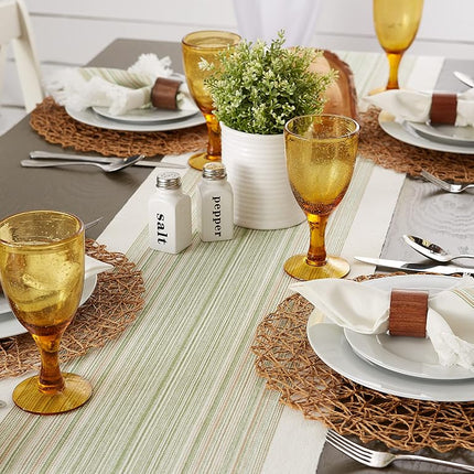 DII Fringed Stripe Tabletop, Table Runner, Cotton, Thyme, 14x72