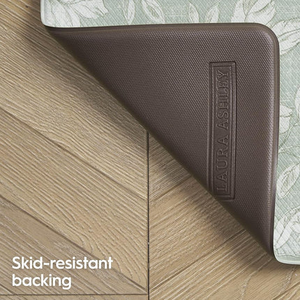 Laura Ashley - Anti-Fatigue Kitchen Mat, Iris Floral Design, Stain, Water & Fade Resistant, Cooking & Standing Relief, Non-Slip Backing, Measures 17.5" x 60", Sage Green Iris
