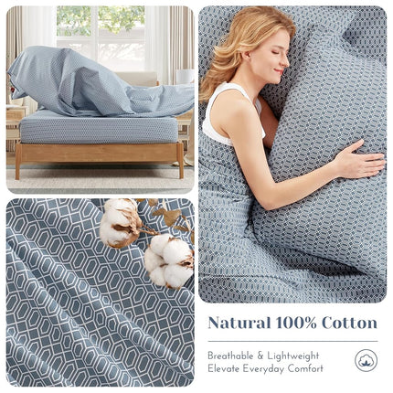 Comfort Spaces 100% Cotton Sheet Set Breathable, Lightweight, Soft with 14" Elastic Pocket Fits up to 16" Mattress, All Season Cozy Bedding, Matching Pillow Case, Cal King Diamond Blue 4 Piece