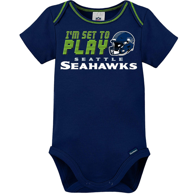 Gerber NFL Baby Boy Pack Footie Registry Gift 3 Piece Bodysuit Sleep n Play and Cap Set, Team Color, 3-6 Months US