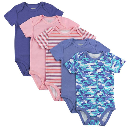 Hanes Baby and Toddler Ultimate Flexy Short Sleeve Bodysuit (5 Pack), Purple/Pink, 18-24 Months