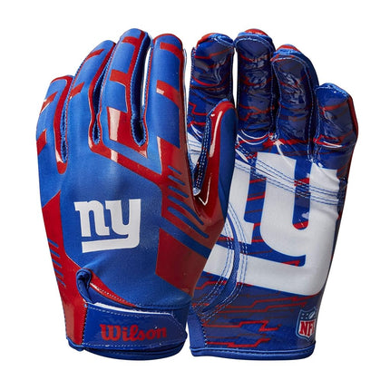 Guantes de fútbol americano Wilson NFL Stretch Fit - New York Giants-Juveniles (WTF9327NG)