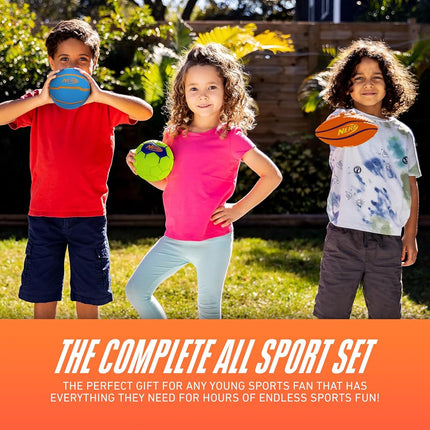 Nerf Kids Mini Foam Sports Ball Set-Soft Foam Football,Soccer Ball+Basketball Set for Kids-All Sport Mini Ball Set-Indoor+Outdoor Youth Sport Balls-Perfect Toy Sports Set