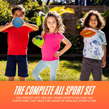 Nerf Kids Mini Foam Sports Ball Set-Soft Foam Football,Soccer Ball+Basketball Set for Kids-All Sport Mini Ball Set-Indoor+Outdoor Youth Sport Balls-Perfect Toy Sports Set