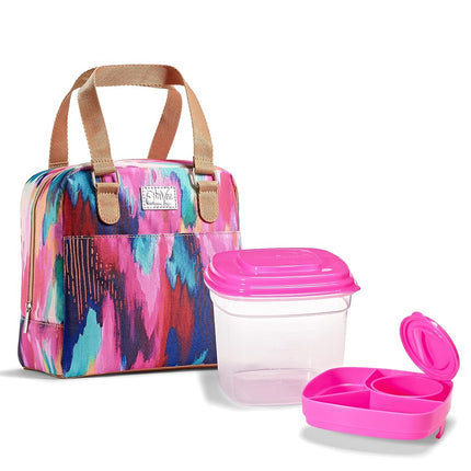 Sac à lunch Fit & Fresh pour femmes, sac à lunch isotherme pour femmes pour le travail, grande boîte à lunch pour femmes étanche et résistante aux taches avec contenants, fermeture à glissière Minneola Bag Brush Strokes