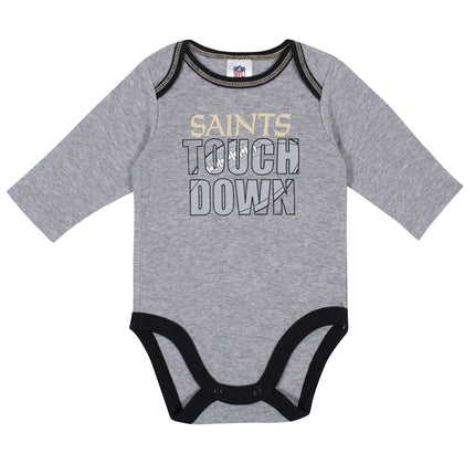 NFL New Orleans Saints 2 Pack Long Sleeve Bodysuit, Grey/Black New Orlean Saints, 6-12M