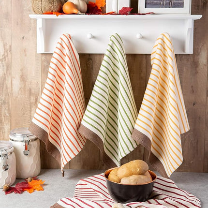 DII Decorative Embellished Dish Towel Set, Cotton, Harvest Stripe, 18x28