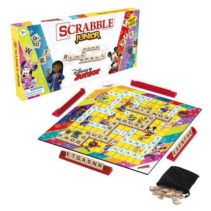 Hasbro Gaming Scrabble Junior: Juego de mesa edición Disney Junior para niños | Tablero de doble cara | Juego de unir palabras | Regalos de vuelta a clases | 5+ años (Exclusivo de Amazon)