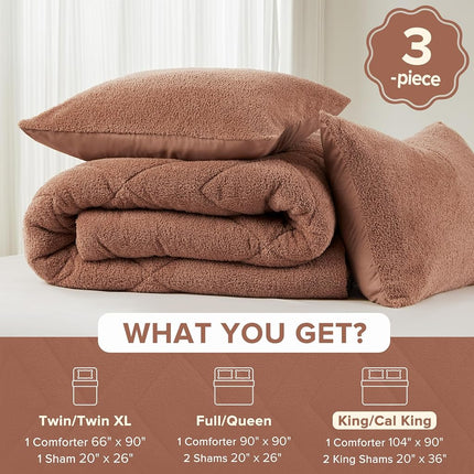 Comfort Spaces King Comforter Set Reversible Feather-Soft Plush Comforters for King Size Bed All Season Lightweight Shearling Fleece Sherpa Comforter King Size Bed Set, King/Cal King, Brown 3 Piece