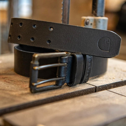 Carhartt Logo Belt 2217, Craftsman Leather Double Prong (Black), 44