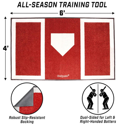 GoSports Baseball and Softball Hitting Mat for Batting Stance Practice - 6 x 4 ft