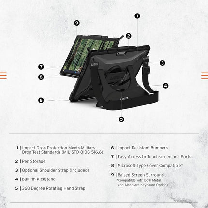 URBAN ARMOR GEAR UAG Designed for Microsoft Surface Pro 13" 12/11 Edition Case with Built-in Kickstand Hand & Shoulder Strap Pen Holder Compatible with Type Cover Keyboard Protective Cover, Plasma Ice