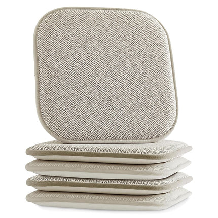 Elegant Comfort 4 Pack Chair Cushion Covers - Skid-Proof Rubber Backing - 16 x 16 Inch - Thick Dining Square Shape Seat Covers - Comfortable Textured Chair Pads with Ties - Chevron Pattern, Beige