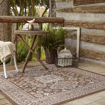 Unique Loom Outdoor Aztec Collection Area Rug - Chalca (5' 3" Square, Brown/Ivory)