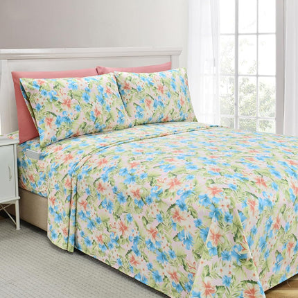 Elegant Comfort Softest and Coziest 6-Piece Sheet Set - 1500 Premium Hotel Quality Microfiber - Deep Pocket, Wrinkle Resistant 6-Piece Floral Magnolia Pattern Bed Sheet Set, California King, Magnolia