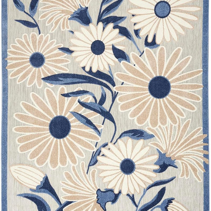 Nourison Aloha Indoor/Outdoor Blue/Grey 6' x 9' Area Rug, Easy Cleaning, Non Shedding, Bed Room, Living Room, Dining Room, Kitchen (6x9)