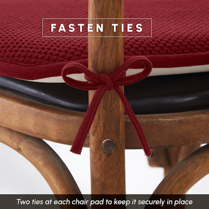 Elegant Comfort 4 Pack Chair Cushion Covers - Skid-Proof Rubber Backing - 16 x 16 Inch - Thick Dining Square Shape Seat Covers - Comfortable Textured Chair Pads with Ties - Honeycomb Pattern, Burgundy