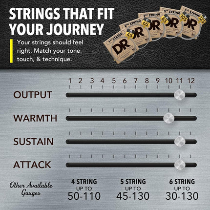 Cuerdas para bajo de 5 cuerdas DR Strings HI-BEAM® Series - Calibre medio 45-125 Escala corta