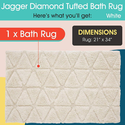 Refinery29 | Jagger Collection | Luxury Diamond Chenille Bath Rug, Non-Slip, Absorbent Plush Bath Mat for Tub, Shower and Bathroom, Machine Washable Cotton (21"X 34", White)