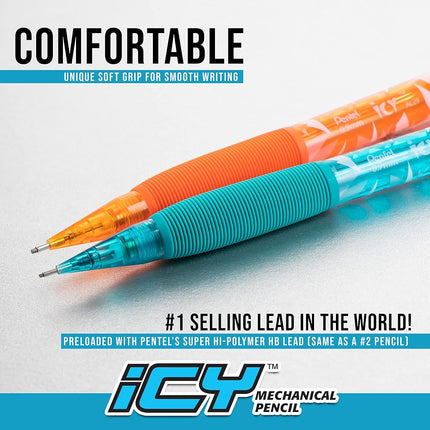 Pentel Icy Automatic Pencil, 0.7mm, Blue Barrel, Box of 12 (AL27TC)