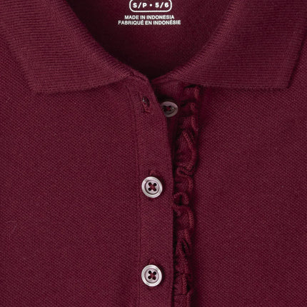 The Children's Place Girls' Short Sleeve Ruffle Pique Polo, Rubine, X-Small