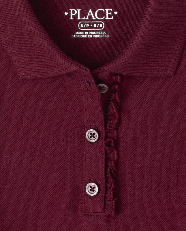 The Children's Place Girls' Short Sleeve Ruffle Pique Polo 4-Pack, Rubine 4 Pack, XX-Large