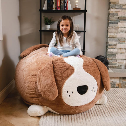 Big Joe Wild Things Foam Filled Animal Bean Bag Chair with Removable Cover, Kenny Canine Snugglepuff, Soft Faux Fur, 4 feet Big