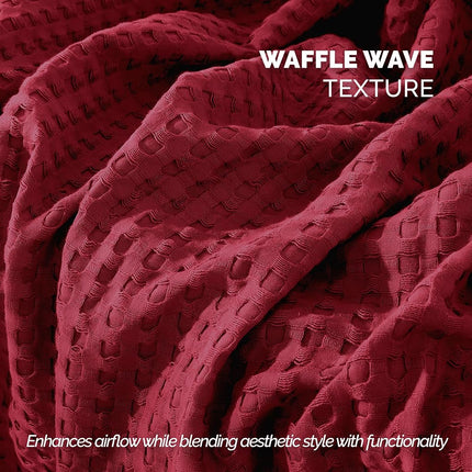Elegant Comfort Premium 100% Cotton Waffle Blanket - Lightweight Breathable Waffle Weave Bed Blanket - Soft and Warm All Season Blanket for Couch, Sofa and Bed, Twin Size 68x88 Inches, Burgundy