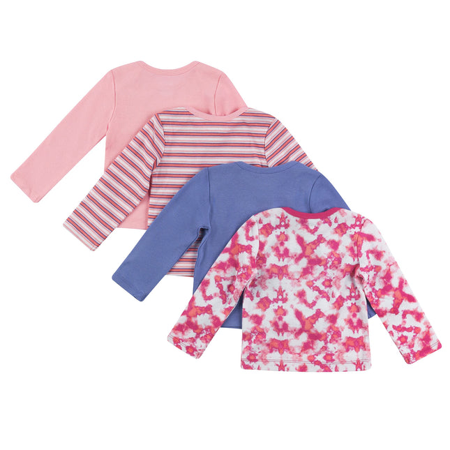 Hanes Baby and Toddler Long Sleeve Flexy Soft Knit Expandable Shoulder Pullover Undershirt (4 Pack), Pink/Purple, 18-24 Months