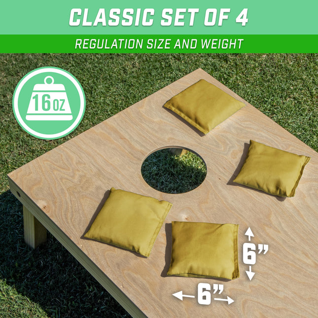 GoSports Cornhole Juego de 4 Sacos de Maíz - Regulación Todo Clima - Dorado Clásico