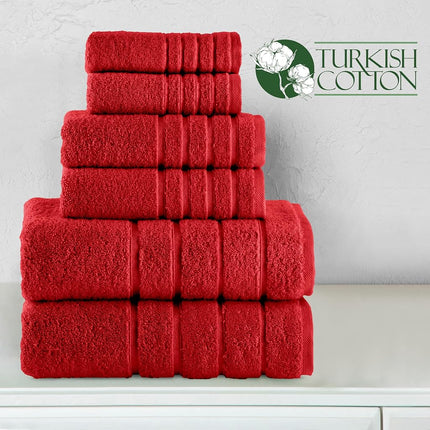 Juego de toallas de baño de viscosa Elegant Comfort de 6 piezas con 4 líneas a rayas, 100% algodón turco, toallas de baño altamente absorbentes que incluyen 2 toallitas, 2 toallas de mano y 2 toallas de baño (rojo)