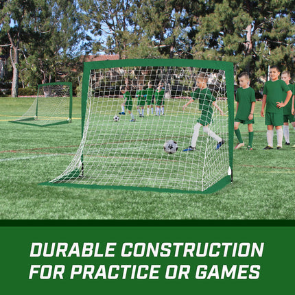 GoSports Team Tone 4 ft x 3 ft Portable Soccer Goals for Kids - Set of 2 Pop Up Nets for Backyard - Dark Green