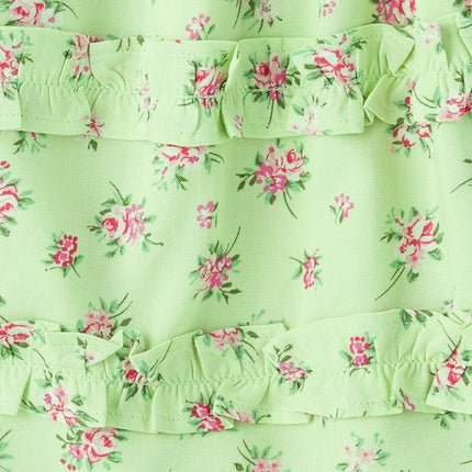 The Children's Place Girls' Short Sleeve Smocked Summer Dresses, Green Floral, X-Small