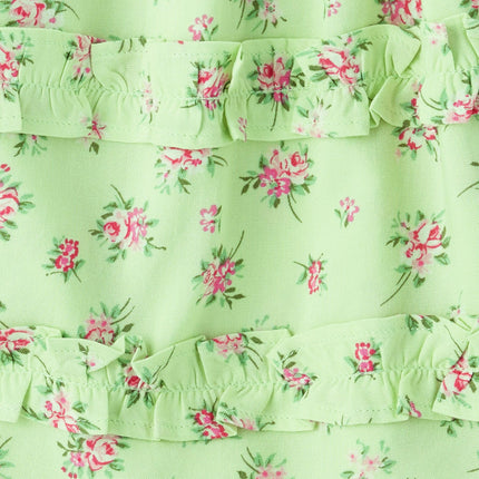 The Children's Place Girls' Short Sleeve Smocked Summer Dresses, Green Floral, X-Small