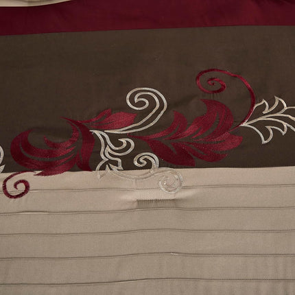 Chezmoi Collection Napa 7-Piece Luxury Leaves Scroll Embroidery Bedding Comforter Set (Queen, Burgundy/Taupe/Brown)