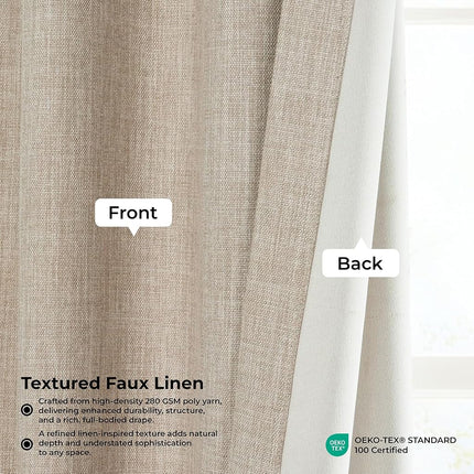 HPD Half Price Drapes Faux Linen Textured Room Darkening Curtains for Bedroom 96 Inches Long (1 Panel), 50W X 96L Curtains for Living Room Home Decor, Thatched Tan